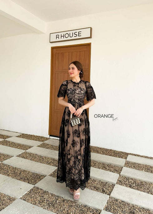 ORANGE JUICE  Black Lacey Maxi Dress